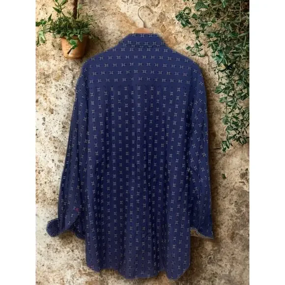 Robert Graham Textured Shirt Sz. 3XL Blue Geometric Flip Cuff Button EUC - Picture 4 of 11